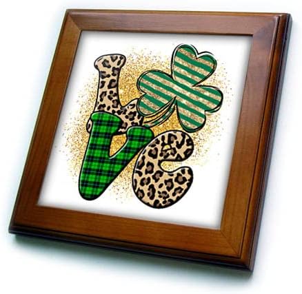 3drose Glam zelena slika zlata Glitter Leopard St Patricks Dan ljubavi. - Uramljene Pločice