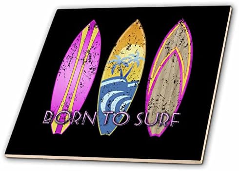 3drose Retro uznemirena umjetnost ružičastog okeana na plaži za surfere rođene za surfanje. - Pločice.