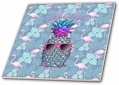 3dRose šareni i cool ananas i flamingosi, Aloha. - Pločice.
