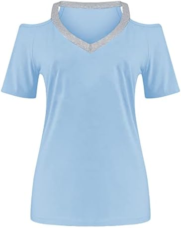 Fujiuia ženski ljetni V vrat s ramena blista pune boje majica kratkih rukava Top bluza Dame Poliester