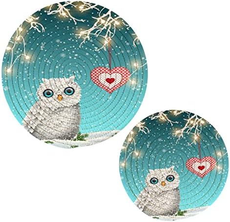Alaza Božićni slatki bijeli Owl Potholders Trivets Set Pamuk Hot Hot Holders Podesite farmske kuće,