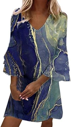 Sundresses Troslojni ruffle v izrez Slatka ručica Shift Haljina zvona ljetne haljine za žene labave ljuljačke tiskane mini haljine