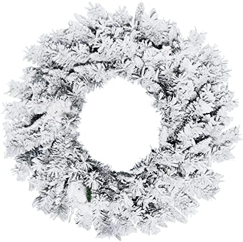 Božićno vrijeme 24-in. Bijeli pine snježni vijenac | Svečano zatvoreno dekor za odmor | Viseći božićne ukrase