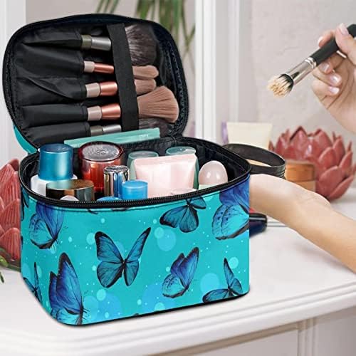 BELIDOME Plava leptir prijenosna šminka kozmetička torbica sa zatvaračem sa ručkom sa zatvaračem
