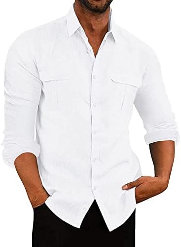 Muška gumba dolje majica pamučna posteljina majica pune boje dugih rukava na plaži košulje na
