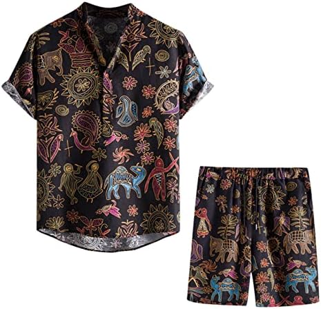Muške havajske cvjetne majice Postavite retro tiskovina pamučna posteljina za bluzu za bluzu kratkih
