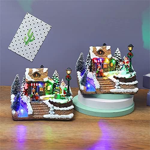 ZJDU Resin Božić scena selo, Božić selo ukrasi sa LED svjetlo selo Božić dekoracije, LED osvijetljeni