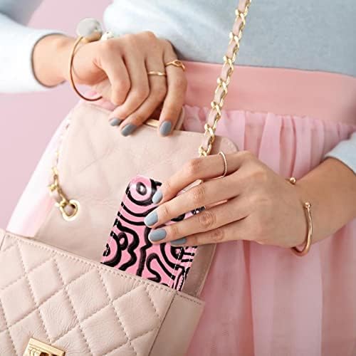 ORYUEKAN Mini torba za šminkanje sa ogledalom, torbica za kvačilo od umjetne kože, Pink Abstract Line