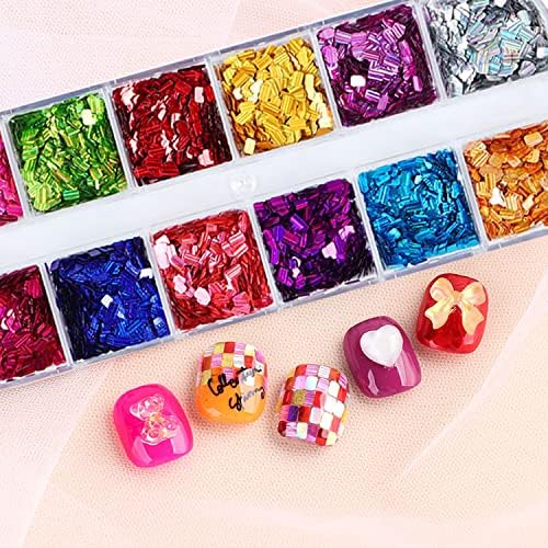 Square Glitter Nail Art šljokice, 12 boja pravougaonik Glitters flakes dizajn, holografski 3d svjetlucavi