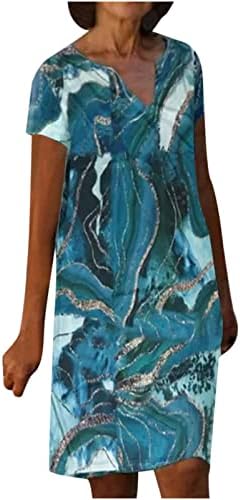 Žene LINEN Maxi haljine cvjetni print Flowy kratki rukav V izrez Ljeto trendy labave casual