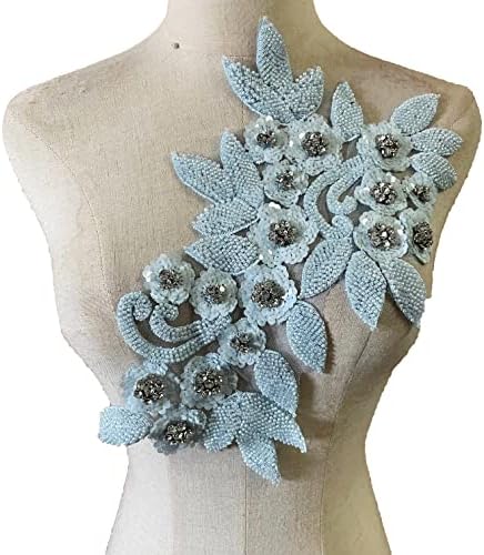 Heyiwell 1pc 3D šivati ​​na aplicijskom veznim perlama zakrpa za diy odjeću vjenčani haljina 8.26 x13,75 inča, ruže zlato
