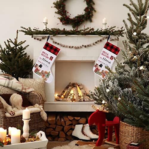 Golsoo Posebna dostava od Santa do Nana Božićna čarapa Burlap Nana Red Buffalo Provjerite božićnu čarapu Viseći Xmas Dekoracije Pokloni za kamin Početna 19 x 12 x 7,5 inča