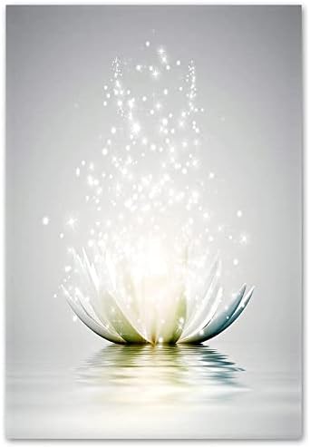 LZIMU Zen Canvas Wall Art bijeli lotos cvijet Bloom u vodi slika štampa zid dekor uokvirena siva slika za jogu Spa meditacija duhovni dekor soba )