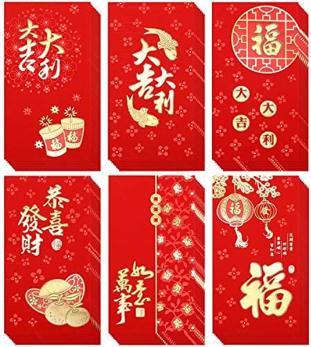 36 komada 2023 crvene koverte zeka godina sretni novčani džep Kineski elementi crveni paket Nova Godina Hong Bao, 6 stilova, 6,6 x 3,5 inča, blagoslov od četiri znaka