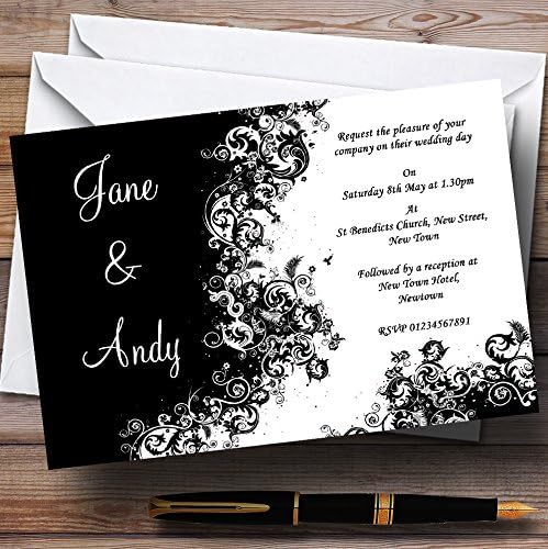 Crno bijele vrtloge personalizirane pozivnice za vjenčanje