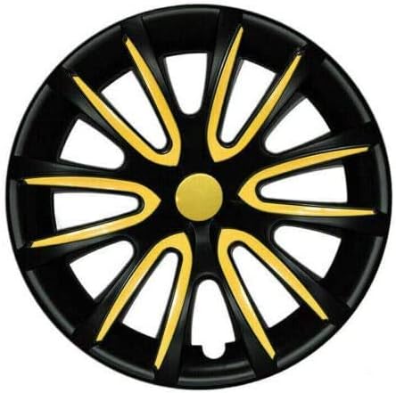 OMAC 16 inčni Hubcaps za Ford Fusion Crna i žuta 4 kom. Poklopac naplatka kotača - HUB CAPS - Zamjena vanjske gume za automobile