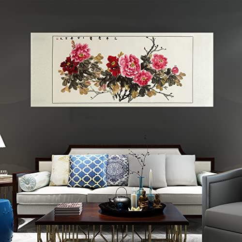 COOZMENT, ručno rađeno slikarstvo, Azijski dekor kinesko slikarstvo, dekoracija zidova, japanska zidna Umjetnost, vješanje, dekoracija dnevnog boravka, dekoracija spavaće sobe, cvijeće i leptiri, cvijeće i ptice, bogatstvo i povoljnost, Feng Shui, rižin papir(68 x32. 5)