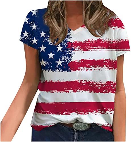 LEPPCY 4. srpnja Košulje žene, dan nezavisnosti Ljetna američka zastava Ispiši vrhove labavih kratkih rukava