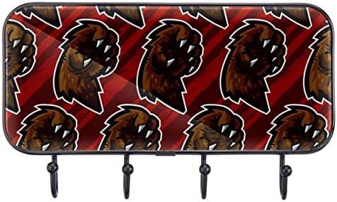 Grizzly Bear Attack Claw Print CAPE nosač zida, ulazni nosač kaputa sa 4 kuka za kaput kaputi za