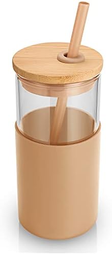 tronco 16 Oz staklena čaša sa poklopcem od slame i bambusa, šolja za ledenu kafu za višekratnu