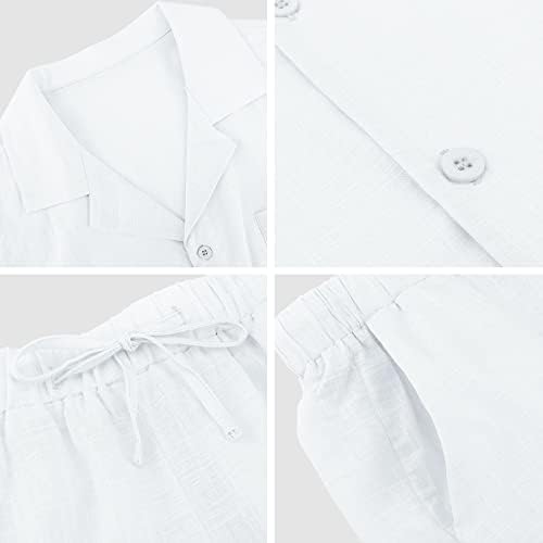 Fenxxxl muške posteljine odjeće od 2 komada modni gumb s kratkim rukavima niz kratke hlače setovi odjeća za ljetnu odjeću odjeća za plažu