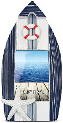 Cota Global Blue Stripes Plaža 3,5x5 Okvir - plavi otvor za rezanje drveta za ljetnu odmor, ručno rađen na plaži Sand Nautički okvir za slike za stol ili zid - 10,5 inča