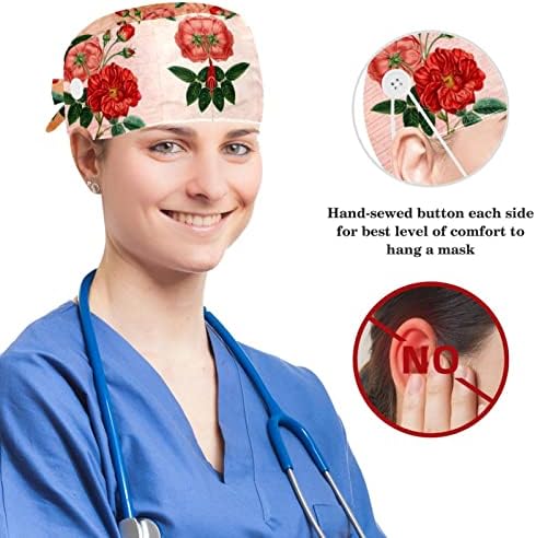 Radna kapa sa dugmetom za žene, Unisex piling Bouffant kape, kapa sa trakom podesivom za cvijeće