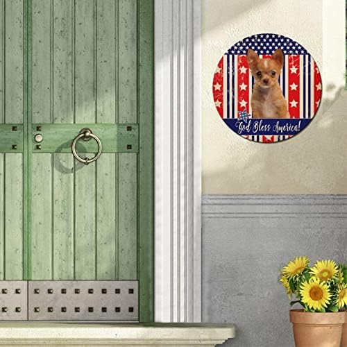 Funny okrugli pas metalni limenki znak Patriotsko SAD BOG BLAESSICA AMERE Retro vijenca potpisuje ljubimac vješalica za pse za pse Vintage Metal Art Prints sa smiješnim psom kazivanjem zida za ulaz za vrt 9 inčni