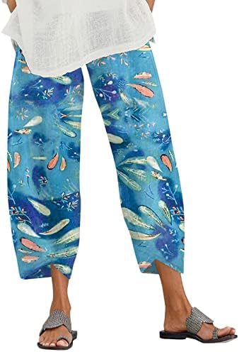 Ljetne kapri hlače za ženske ležerne pamučne posteljine elastične strugove konusne labave plaže Žetrove sa džepom