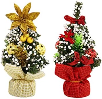 Nuobesty 2pcs TABLETOP mini božićna stabla sa blistavim cvjetnim kuglom Desktop Božićni borov