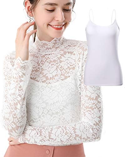 Qiudumo 2 set plus veličina Ženska cvjetna čipka košulja trepavice Seksi dugih rukava casual top s camisoleom