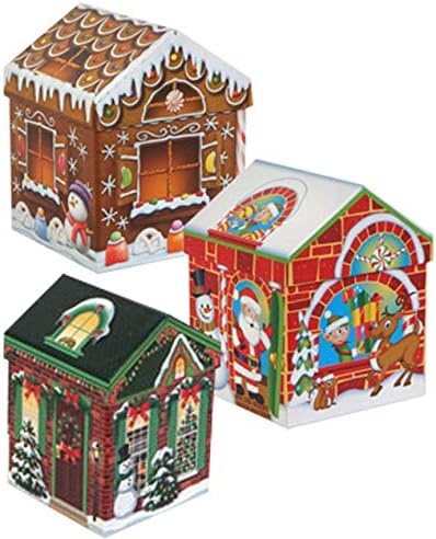 Set od 4 božićne kuće u obliku kuća u obliku gostiju s poklopcima s poklopcima
