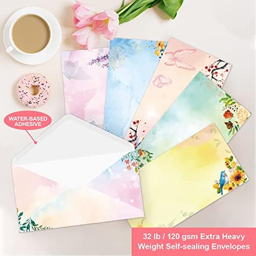 Postrojeni stacionarni papir i koverte Set Floral Bird akvarel stacionarni Set sa obloženim papirom za pisanje slova - 48 listova + 24 koverte, 8 x 11 inča svakog stacionarnog papira