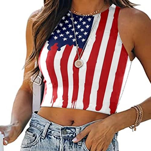 4. jula usjev vrhovi za žene casual ljetna seksi majica bez rukava u USA Stripes Stripes Tie-boje majice