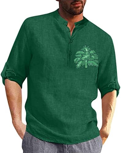 Ljetne majice za muškarce muška košulja ovratnik pamučni laneni Print modni Top bluza labava duga rukava