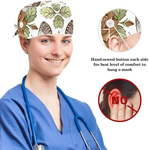 Podesiva Radna kapa sa dugmetom pamučna traka za znoj estetska crno-bijela cvjetna hirurška kapa za žene