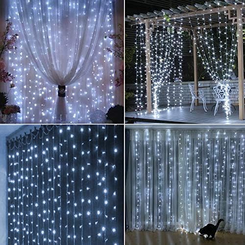 Twinkle Star 300 LED prozorska zavjesa sa tajmerom za daljinsko upravljanje za Božićnu svadbenu zabavu kućni vrt spavaća soba Vanjska unutrašnja dekoracija, Bijela