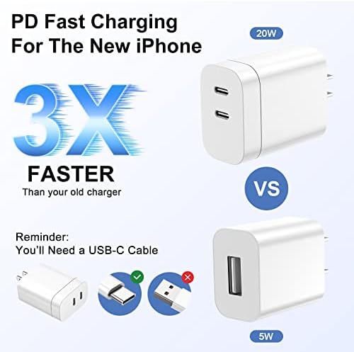 2-paket dual Port USB C zidni Punjač PD 20w brzi blok za punjenje iPhonea, Adapter za punjenje tipa