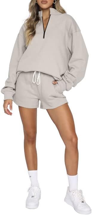 Remelon ženski duks set set casual predimenzioniranih dugih rukava i kratke hlače 2 komada odjeća za jogging odijela