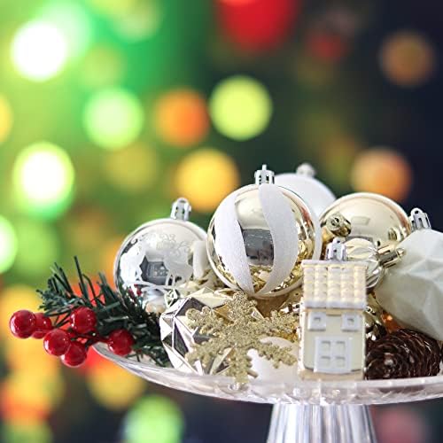 Uchi bijele i zlatne Božić ukrasi, 30pcs Shatterproof Božić Balls Set plastike Božić ukrasi Bulk za odmor Party vjenčanje božićno drvo dekoracije