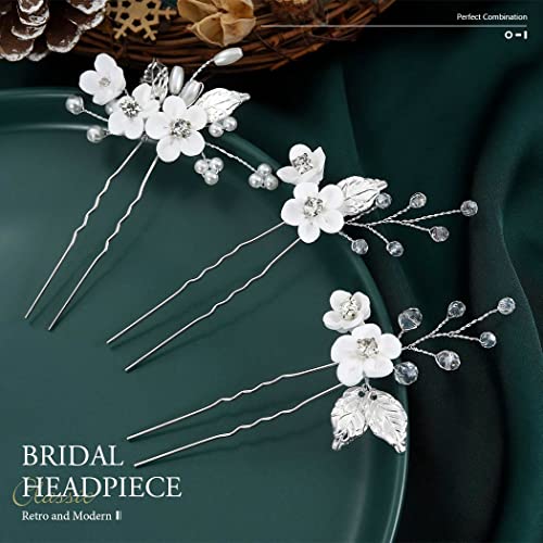 Unicra Silver Flower Bride vjenčane igle za kosu list Bridal Headpiece Pearl Rhinestone djeveruše Hair