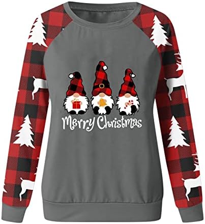Božićne dukseve za žene 2022 Trendy Funny Merry Božić karirane duge rukave košulje Crewneck Božić džemperi