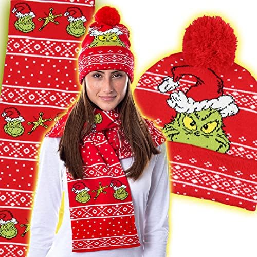 Dr Seuss Grinch koji je ukrao božićni pleteni šal i pom Beanie Set