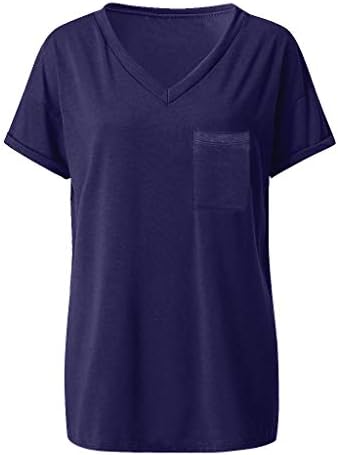 Ženska tunika vrhovi V-izrez kratki rukav T-Shirt čvrsta labava bluza majice sa džepom