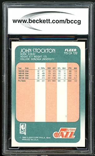 1988-89 Fleer # 115 John Stockton Rookie Card BGS Bccg 9 blizu Mint +
