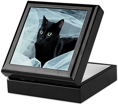 Cafepress Crna mačka za održavanje kutija, gotovi okvir za nakit tvrdog drveta, baršun obložena memento kutija
