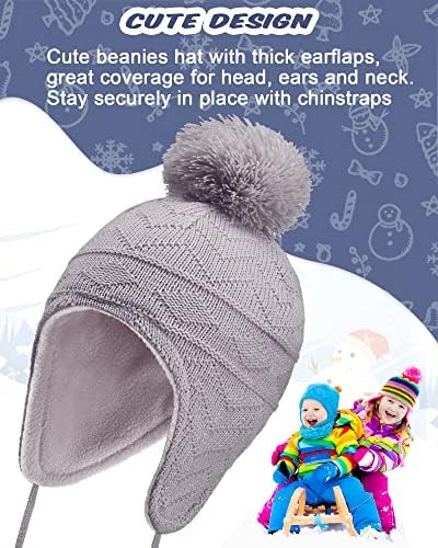 Geyoga 2 komada Baby Winter Knit Hats Kids Earflap Beanie Hat Toddler Debela kape za toplu runu sa pompomom