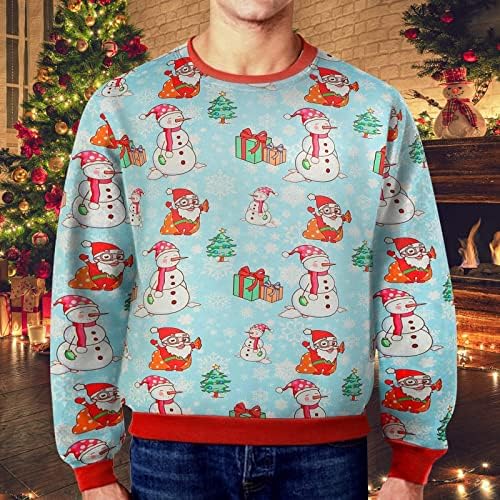 Wocachi ružni božićni džemper za muške, 3D smiješni Xmas Santa Claus Ispis pulover s dugim rukavima Zimska