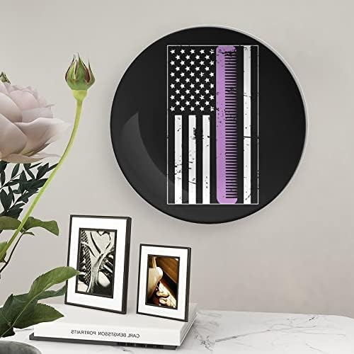 Retro nestrpljiva kosa stilist Američka zastava Dekorativna ploča okrugla keramička ploča koštana ploča s prikazom