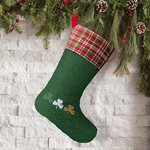 Irska Shamrock zastava sekfikovane božićne čarape sjajni zid viseći ukras ukrase za Xmas Tree Holiday Party
